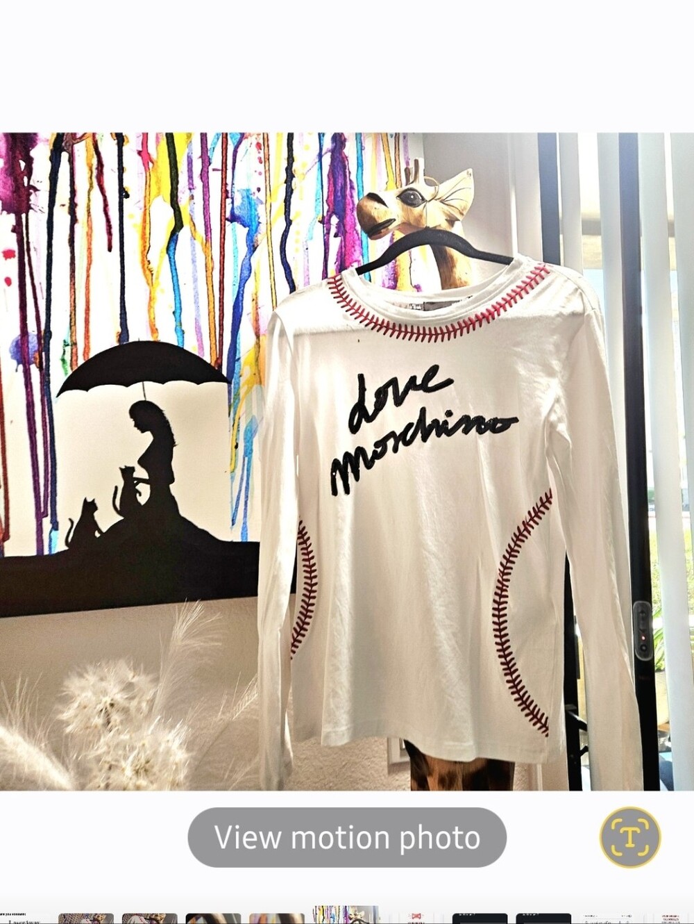 LOVE  Moschino Baseball T SHIRT White Long Sleeve Tee Black Script RedStitch Sz8